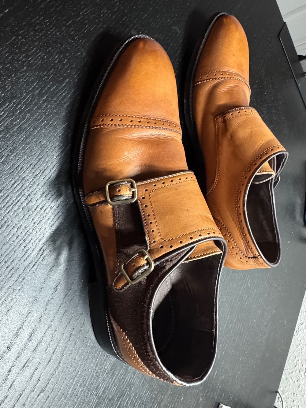 Men's Double Monk Strap Dress Shoes in Cognac Leather - Picture 2 of 5